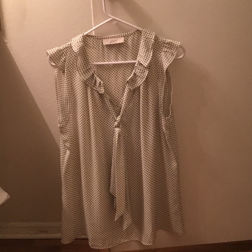Ann Taylor Loft top white w/black polka dots
